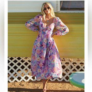 Salty Blonde Paradise Love Long Sleeve Midi Dress Size S